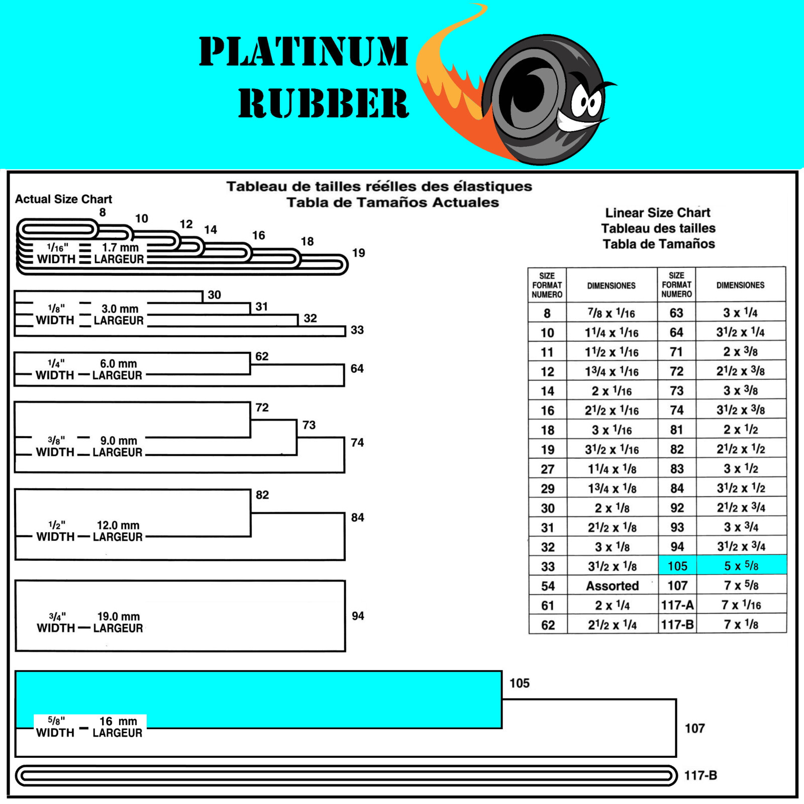 Platinum Rubber Bands #105 Size Black (Extra Wide 5/8 Inch, Large) UV Rated 1LB