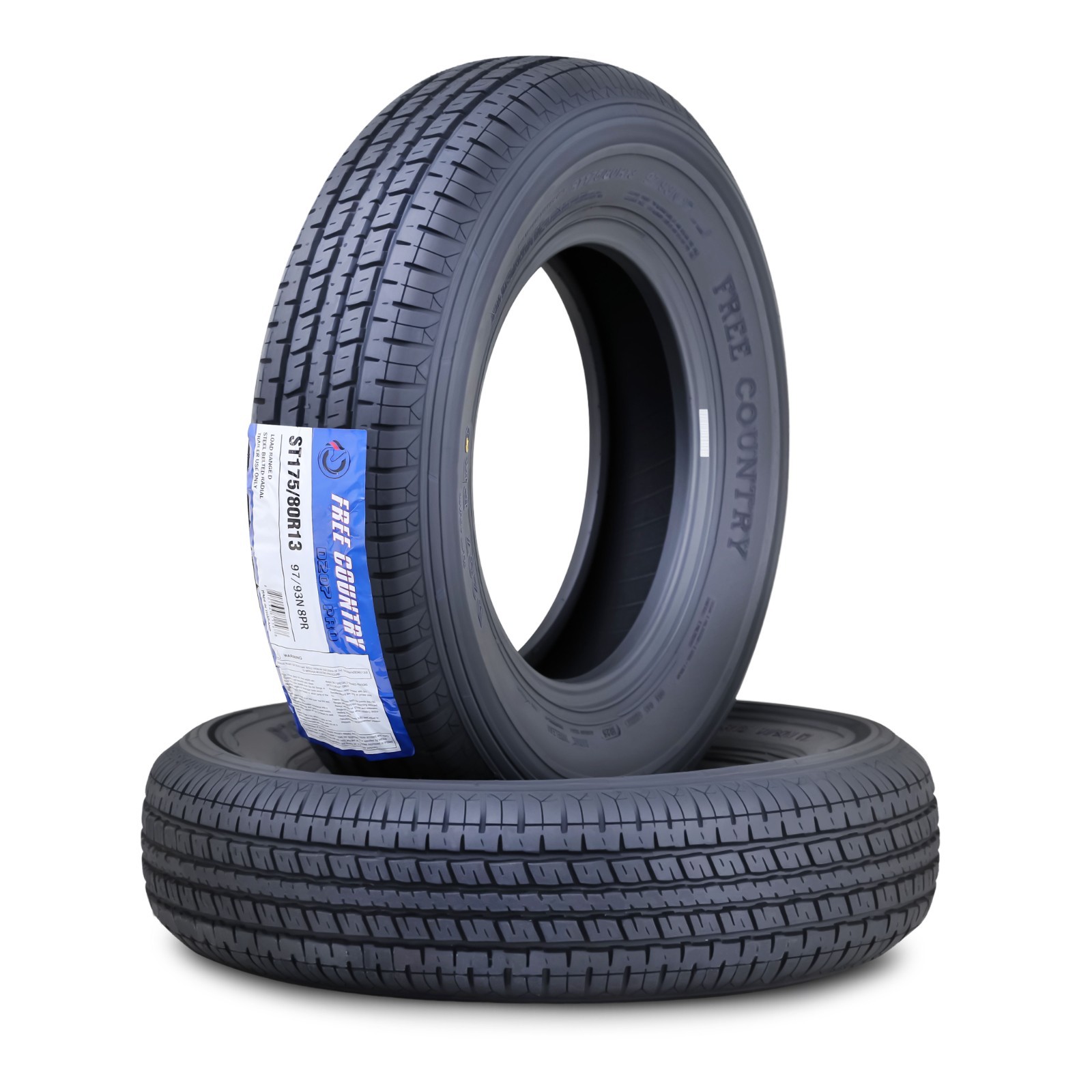 2 ST175/80R13 FREE COUNTRY Trailer Tires  Radial 8 Ply LR M w/Scuff Guard