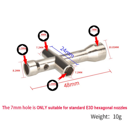 Cross wrench for 3D Printer Hot End Nozzle (M2 M2.5 M3 M4 Screw Nut)