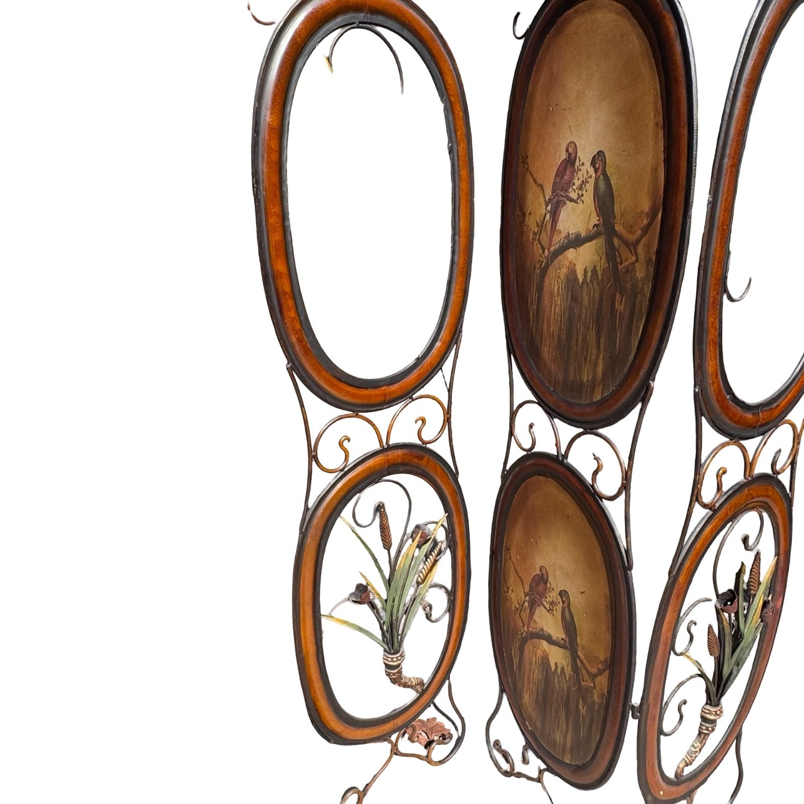 Tropical Parrots Decorative Iron Folding Screen Room Divider Painted Panel Birds