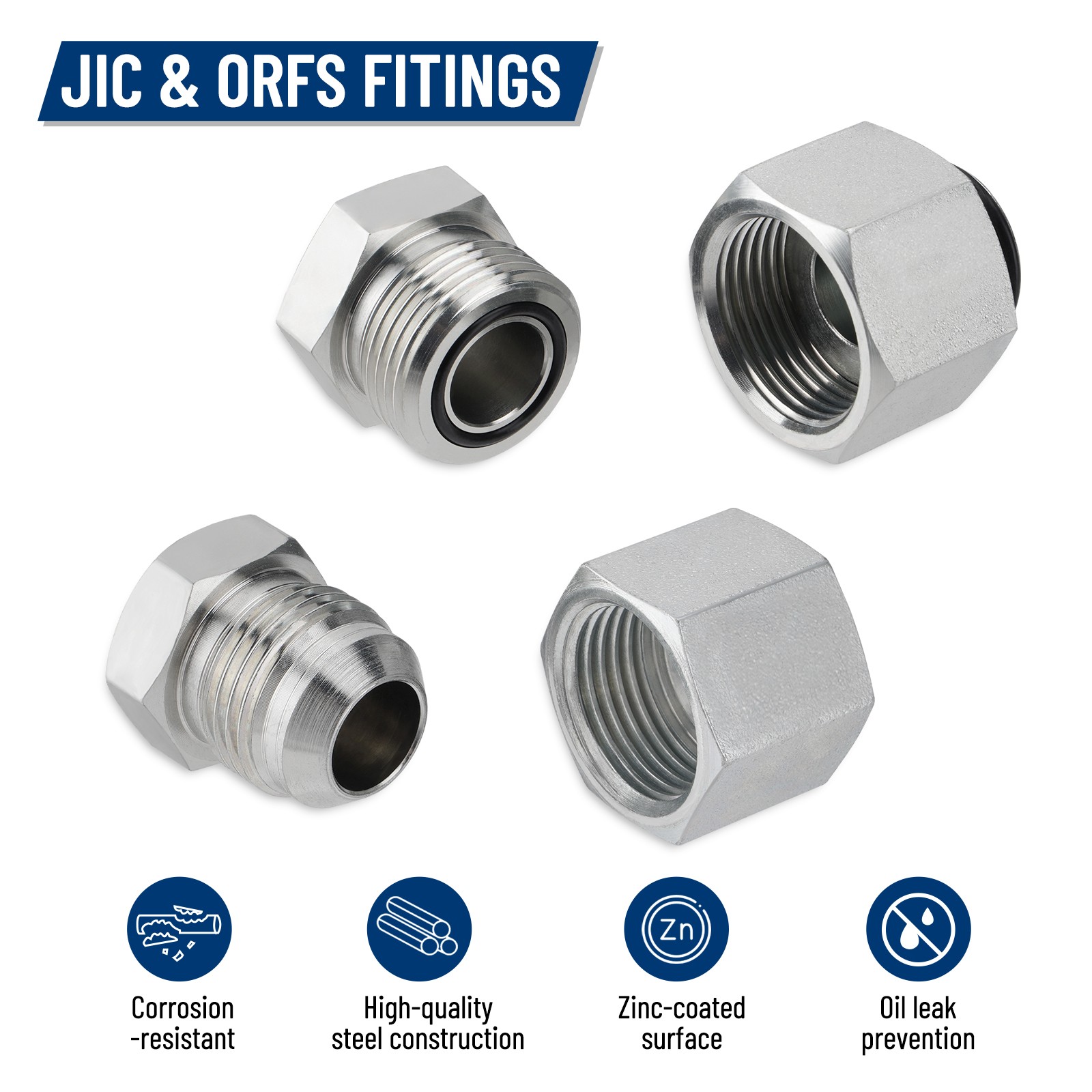 144Pcs 37° JIC & ORFS Hydraulic Cap and Plug Kit Hose Tube and Pipe Fitting Set