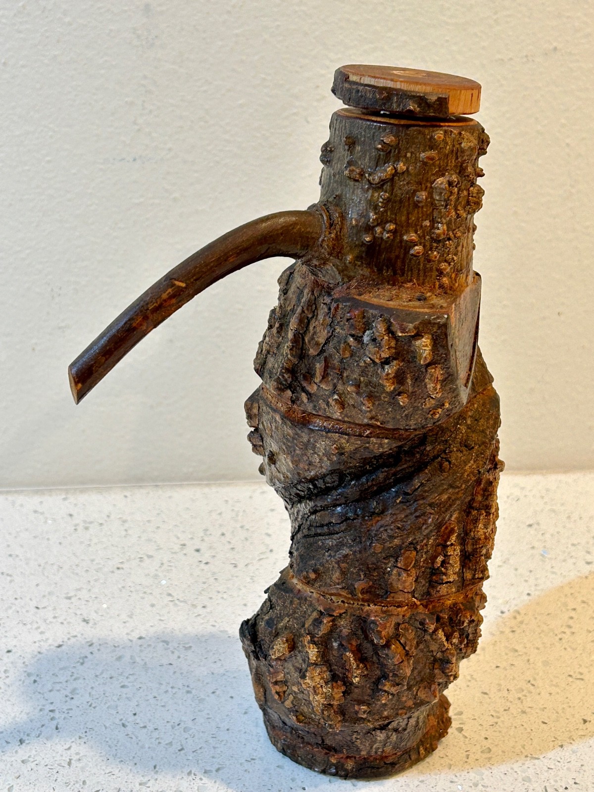Burl Wood Bottle with Branch Handle from Parque Georgia Brazil - RARE Unusual!