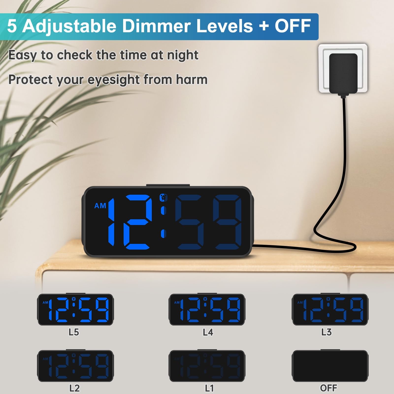 Small Digital Alarm Clock Plug in for Bedrooms Bedside, Tiny Electric Clock
