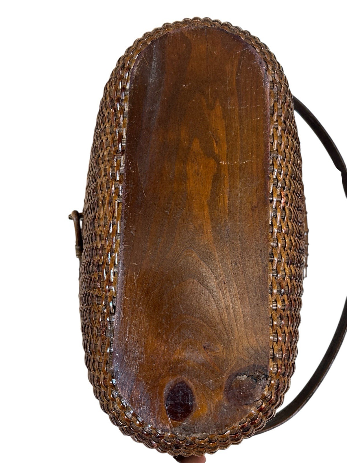 Antique Nantucket Lightship Basket - Swing Handle - Wood Bottom - Handwoven Cane