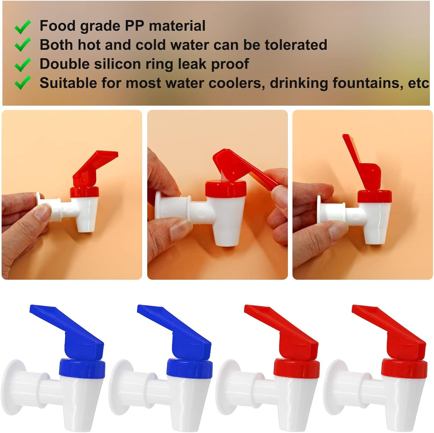 4Pcs Replacement Cooler Faucet, 2 Red and 2 Blue Internal Thread Plastic Spigot