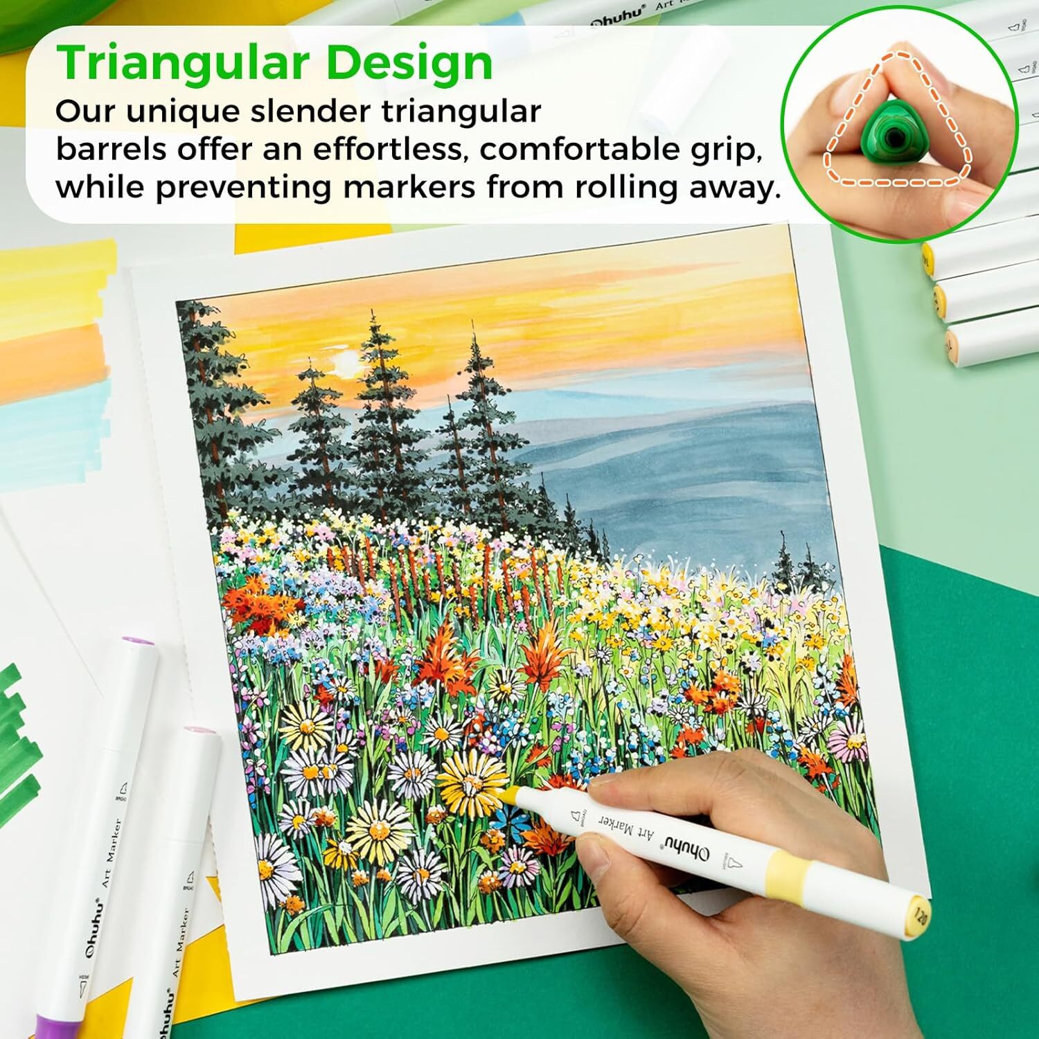 Ohuhu Markers, 48-color Double Tipped Alcohol Markers Brush& Chisel for Beginner