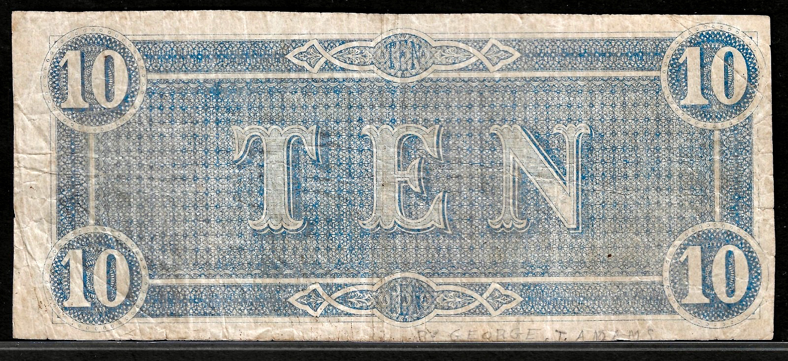 1864 CSA Richmond CONFEDERATE STATES AMERICA CURRENCY $10 Dollar Note T-68