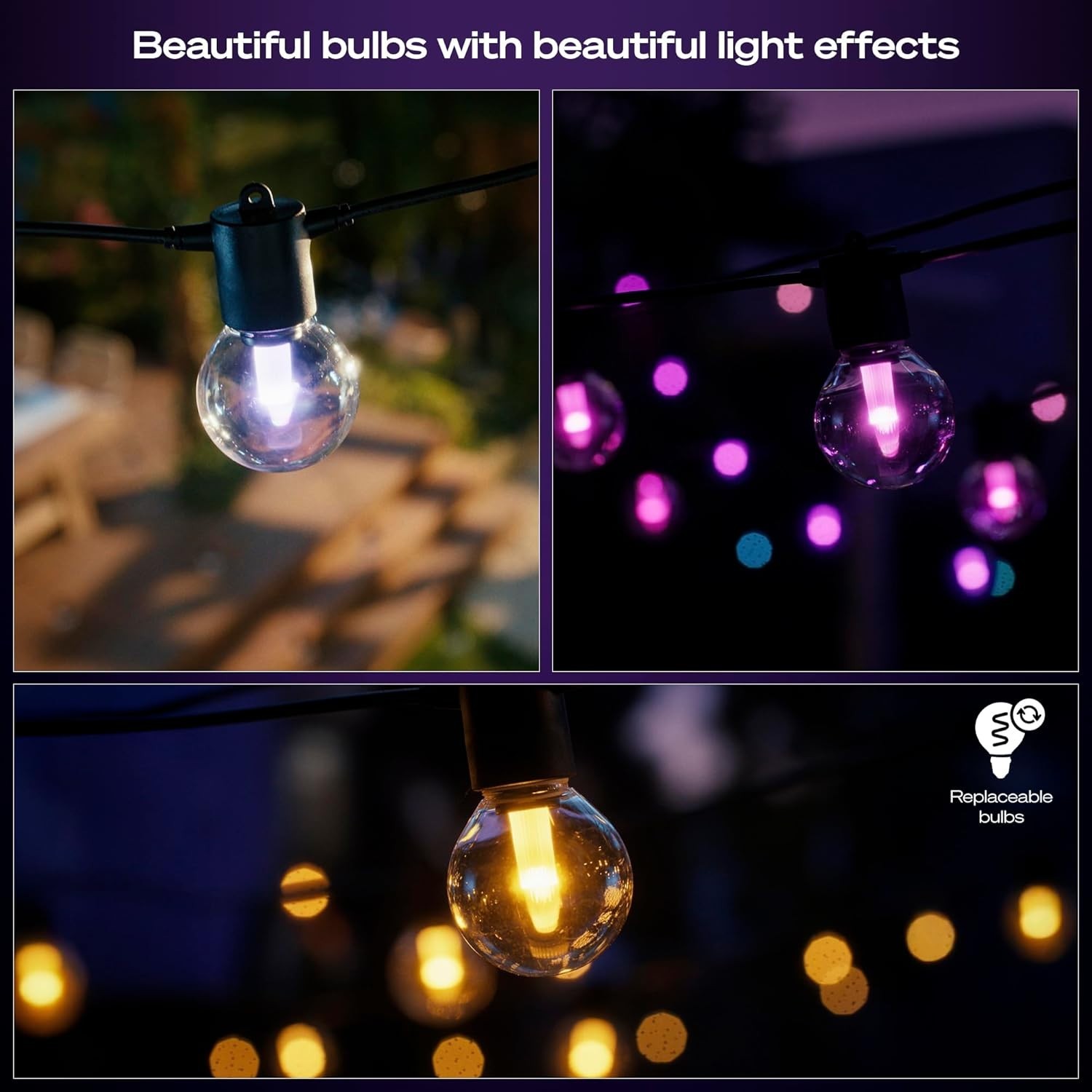 Philips Hue Festavia Globe Outdoor String Lights, Color 45ft,16 Bulbs,black