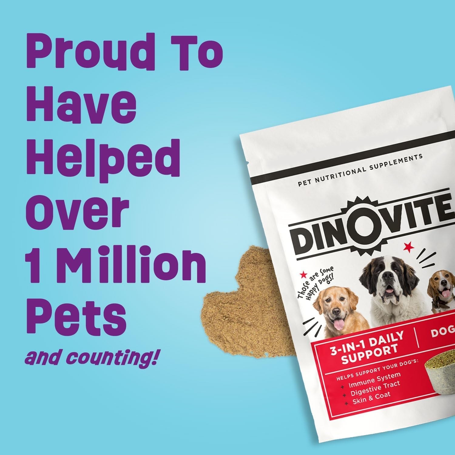 Dinovite for Large Dogs, 3-In-1 Probiotic Supplement Dogs 45-75 lbs USA SELLER