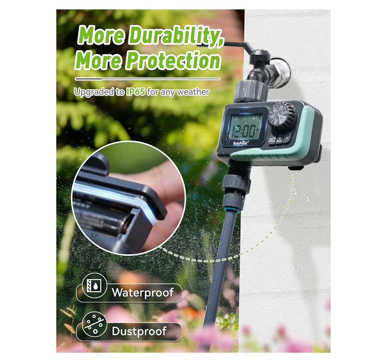 RAINPOINT Sprinkler Timer Outdoor, Water Timer for Garden Hose, Programmable