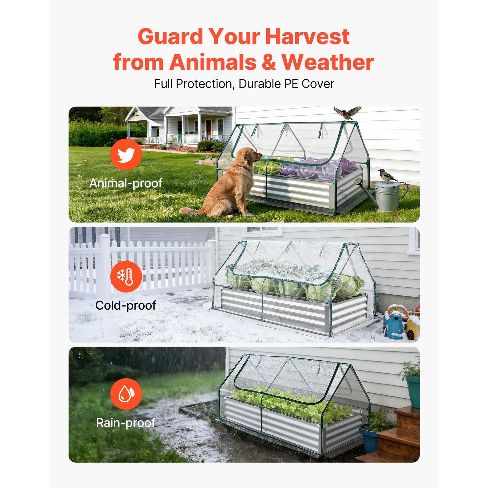 Uimoso Metal Raised Garden Bed with PE Greenhouse Cover, 6x 3 x 1 ft Planter Box