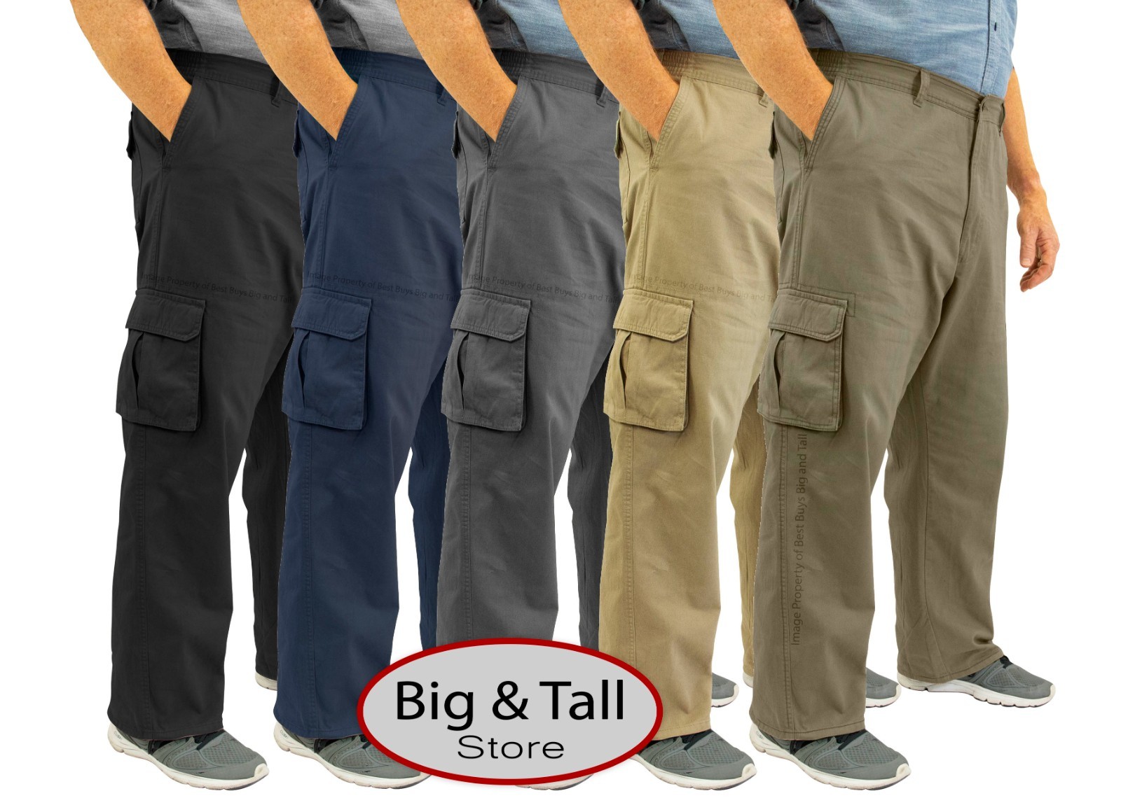 ROCXL Big & Tall Men's Cargo Pants Expandable Waist 100% Cotton Sizes 44 - 68