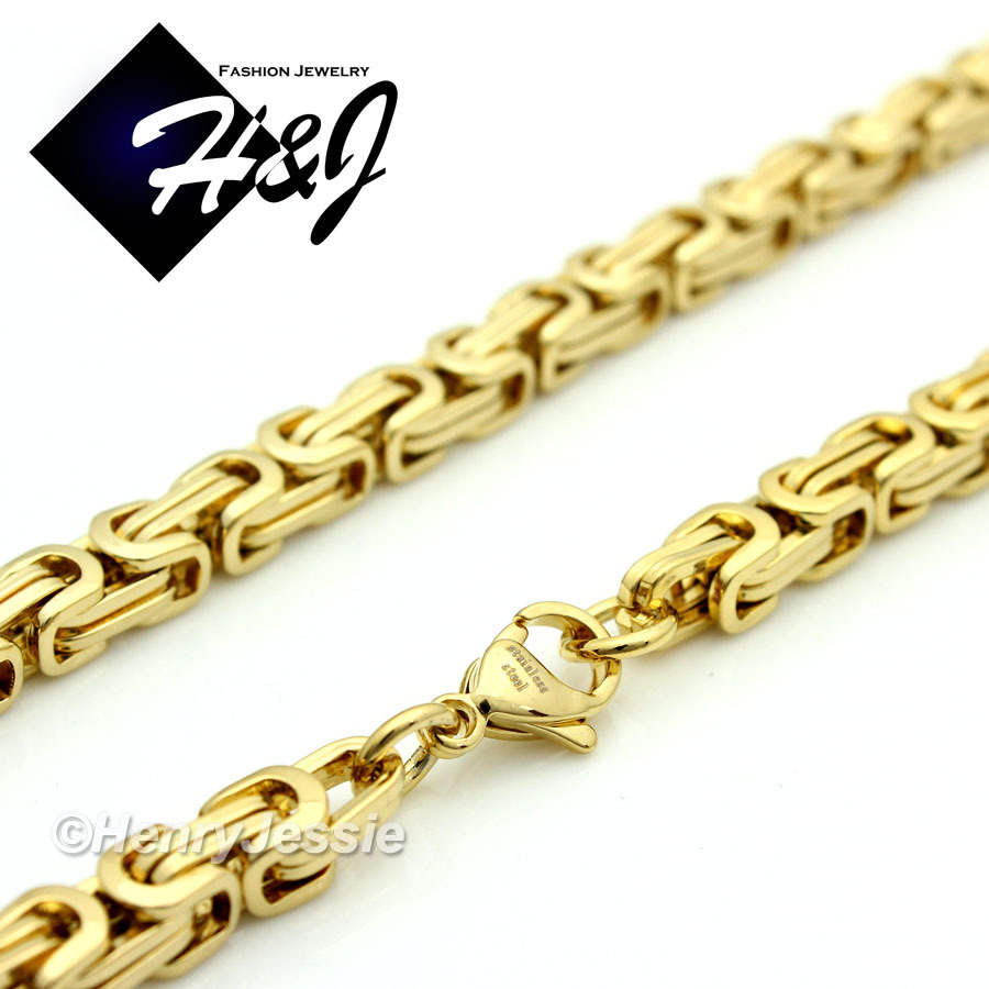7.5"-11"MEN Stainless Steel 9mm Gold Plated Byzantine Box Link Chain Bracelet