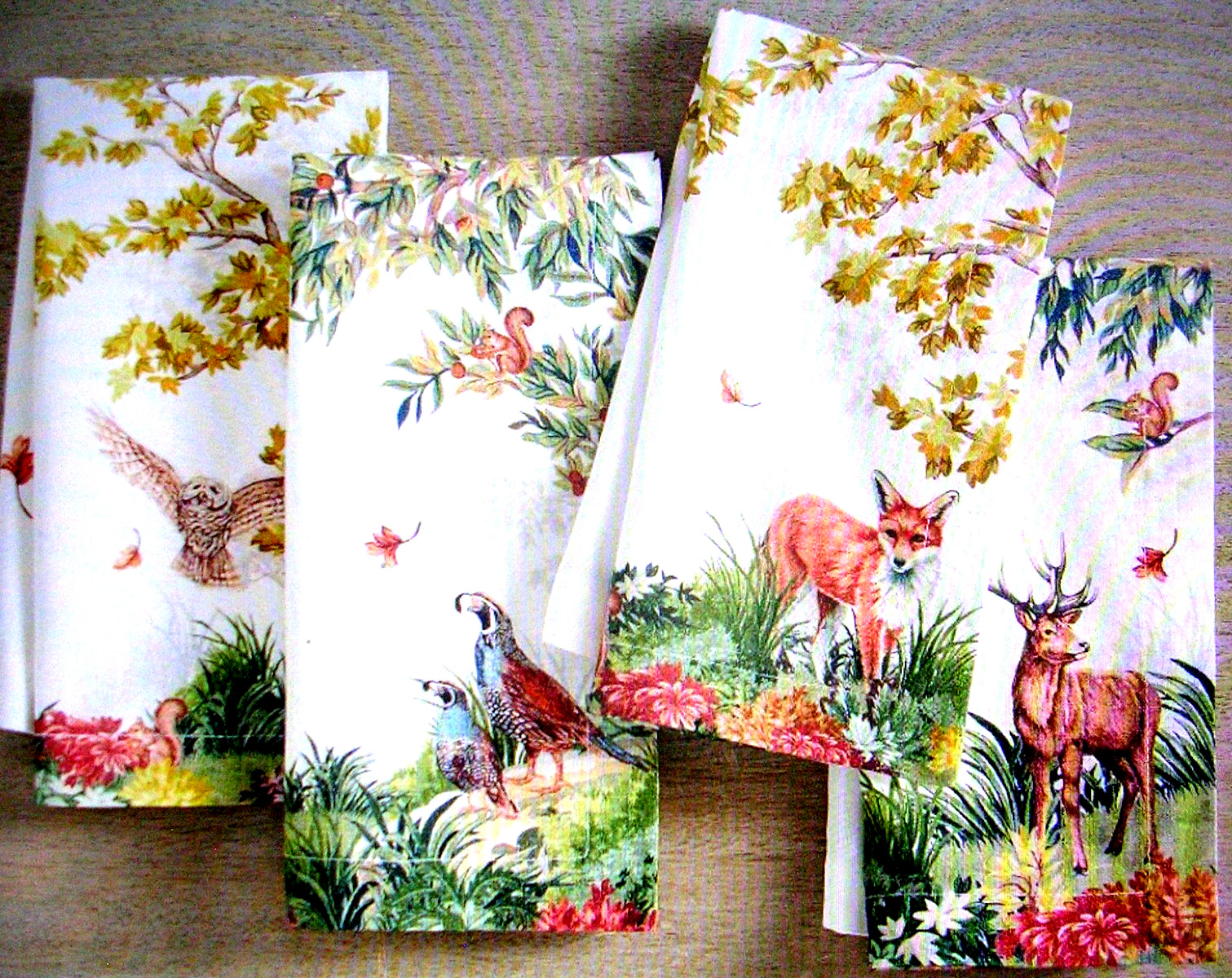 POTTERY BARN FANTASTICAL FOREST NAPKINS SET OF FOUR COTTON & LINEN NEW WITH TAGS