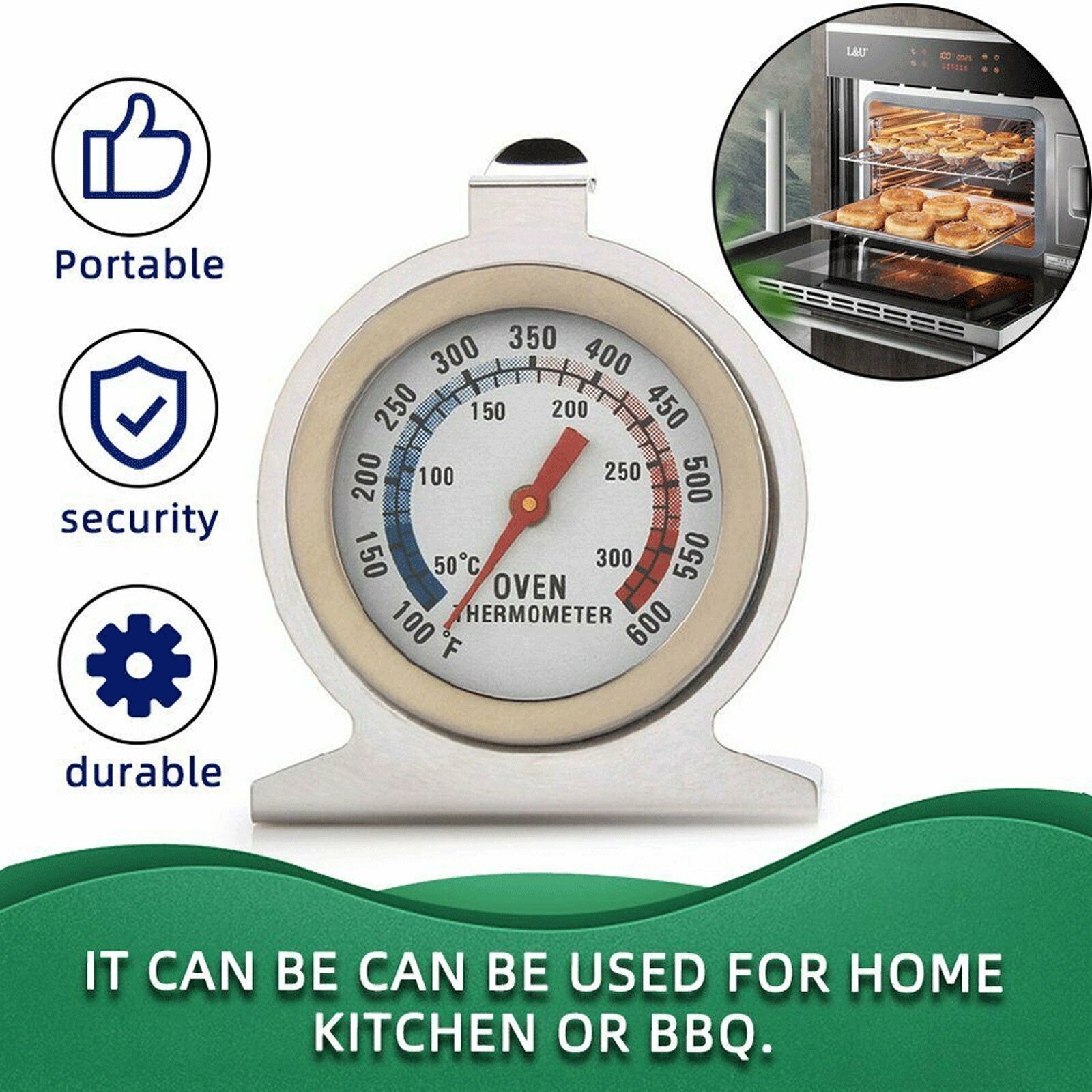 2 Pcs Oven Thermometer Stainless Classic Stand Up Food Meat Temperature Gauge5-1