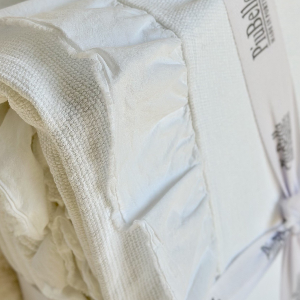 PiuBelle White Ruffle King Coverlet 104x94 Textured Cotton Portugal Shabby Chic