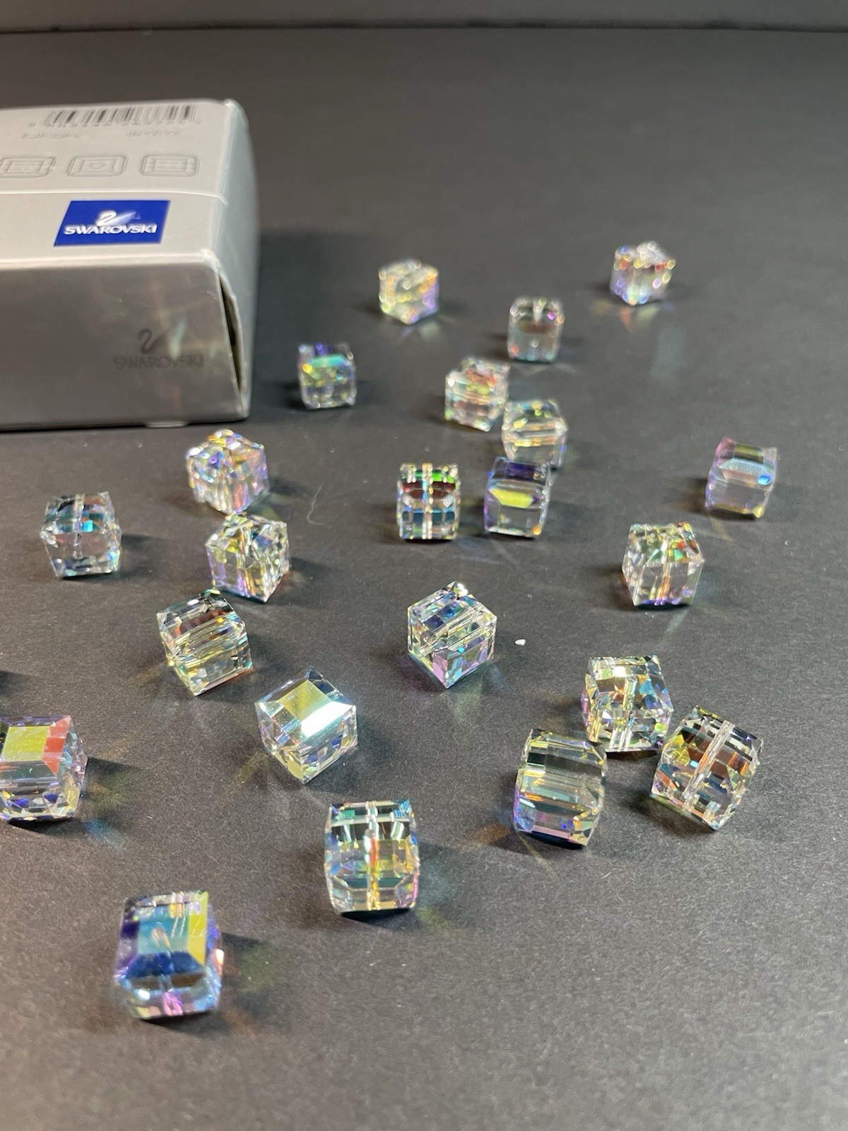 144 Factory Pack Swarovski Crystal 5601 AB Square 10mm Beads Aurora Borealis