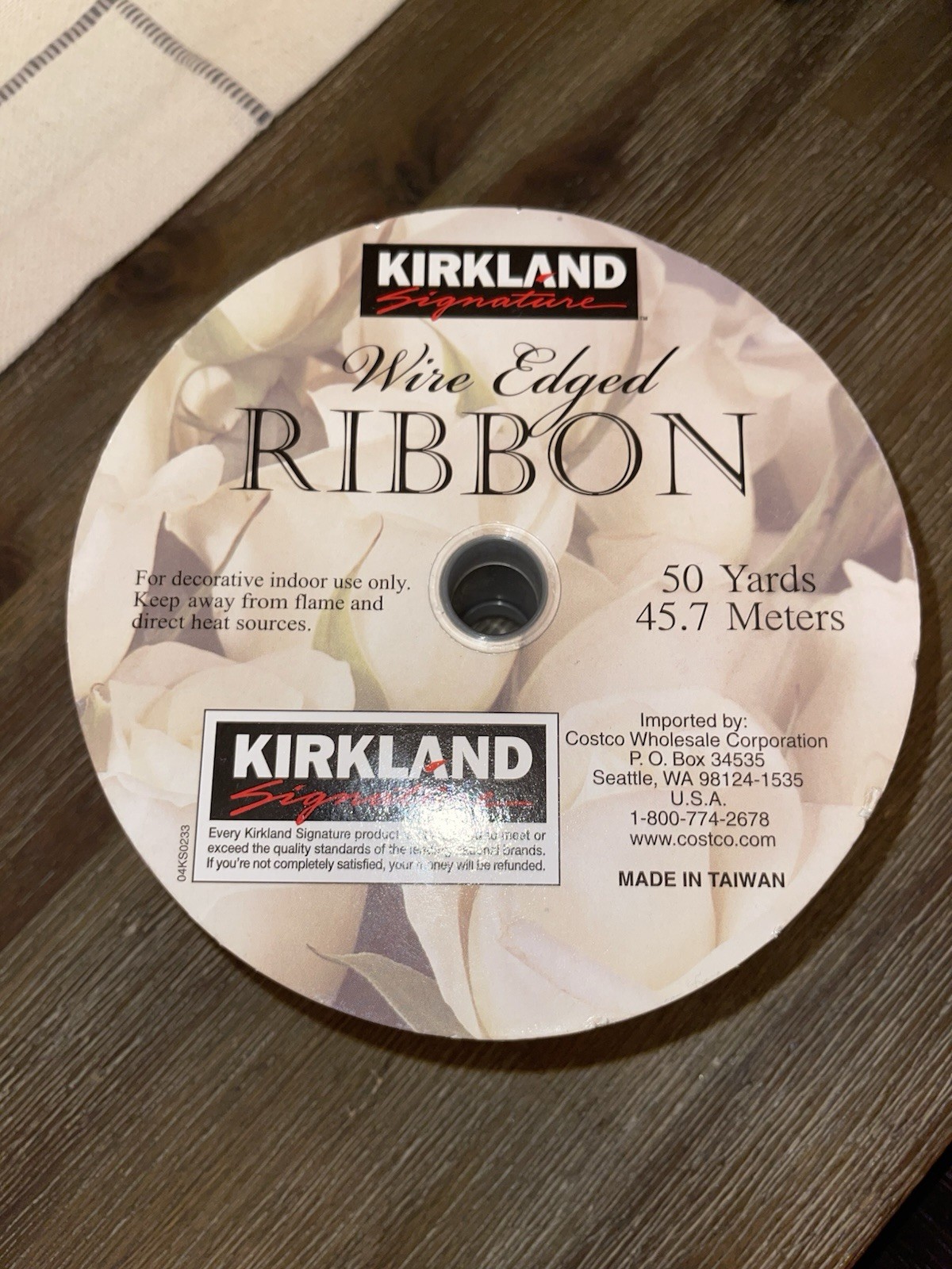 Kirkland Wire-Edged White Bridal Ribbon 2.5" Baroque Filigree Sheer Satin 50 YD