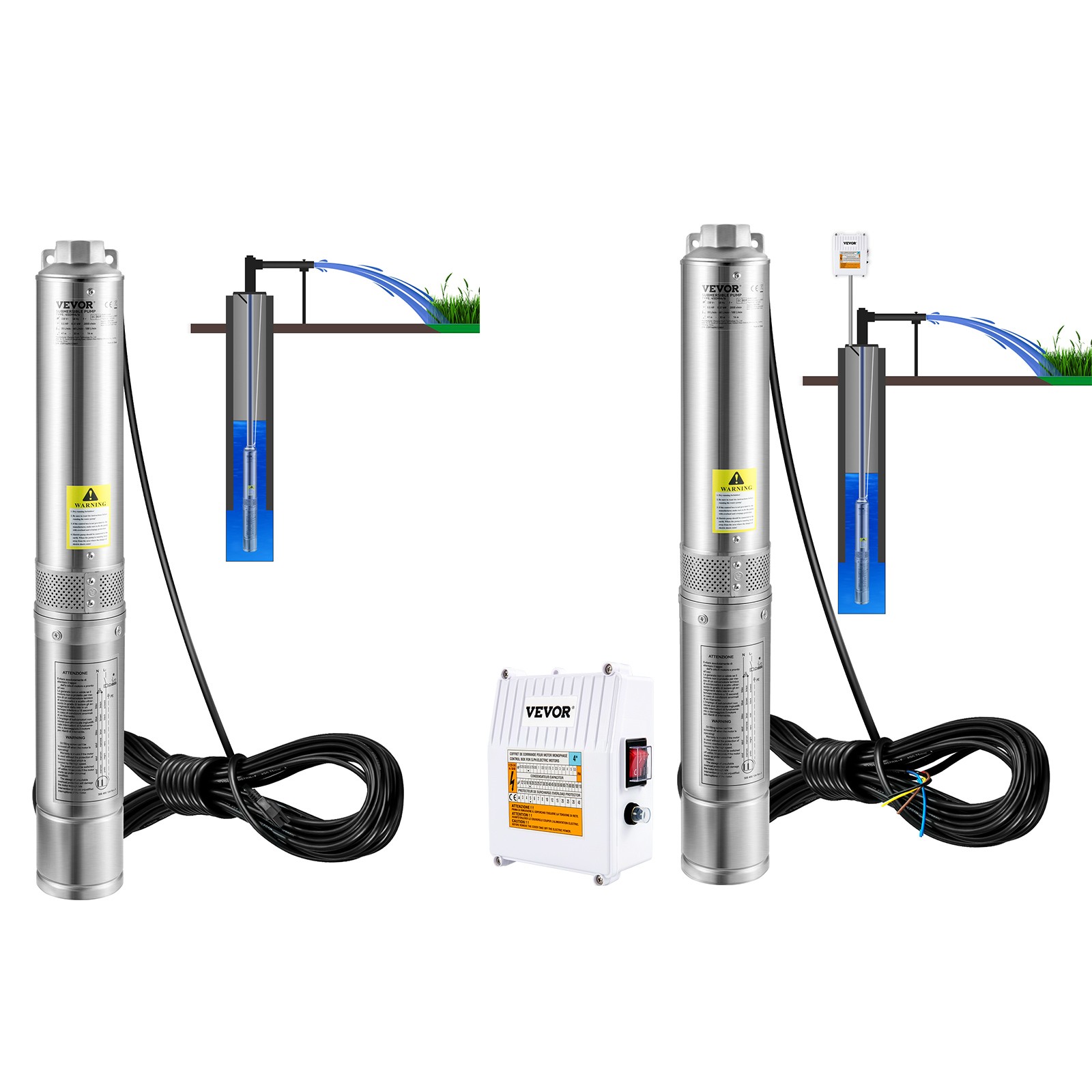 Deep Well Submersible Pump Stainless Steel 3/0.5/1.5/2HP 230V 37GPM 640ft