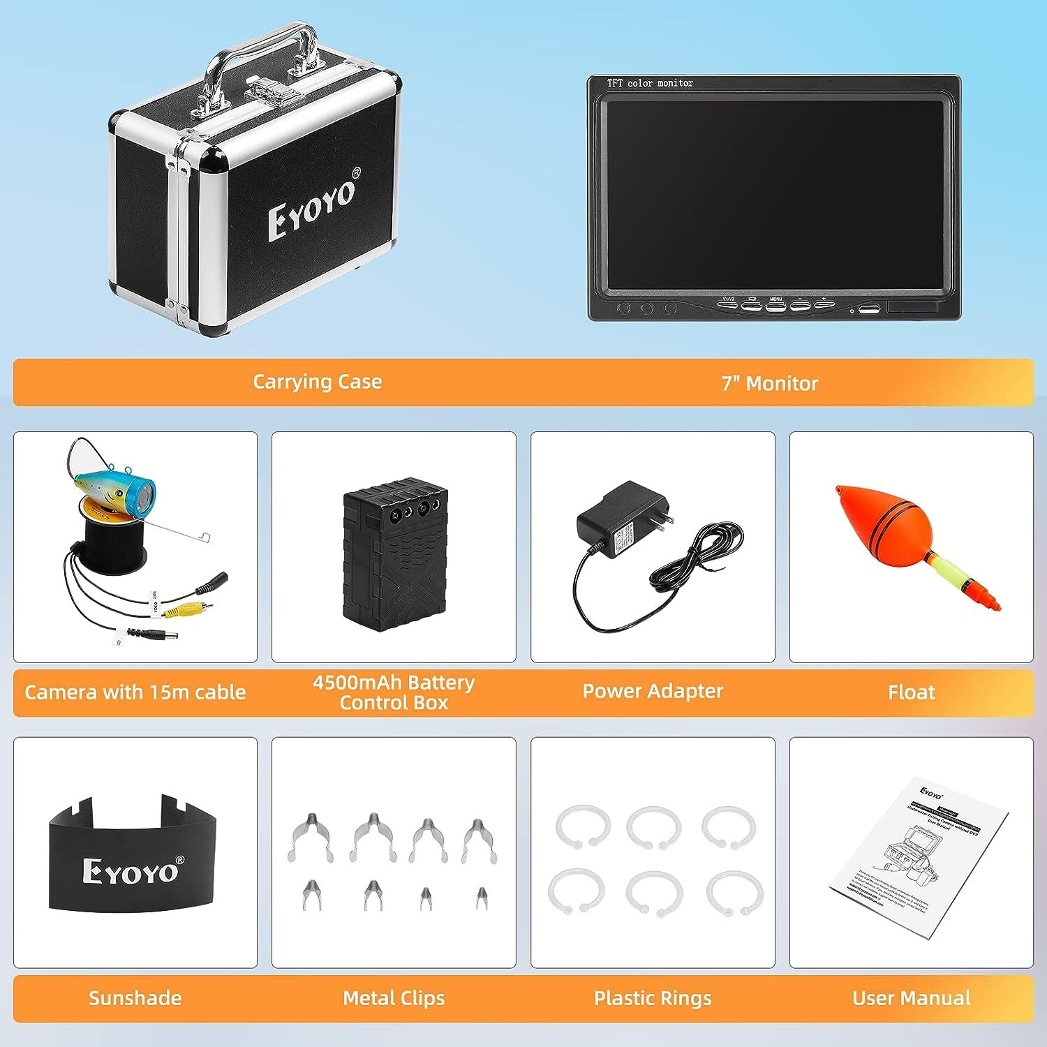 Eyoyo 7in Fishing Camera 1000TVL Fish Finder Video Camera for Sea/River/Ice 15M