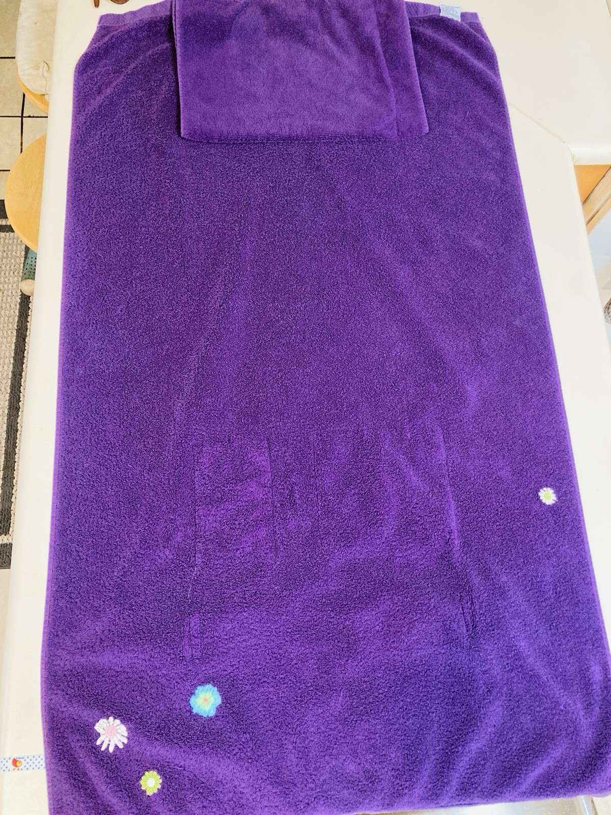 Vintage SPRINGS INDUSTRIES Beach Towel Rollup Floral Embellishment Carry Pocket