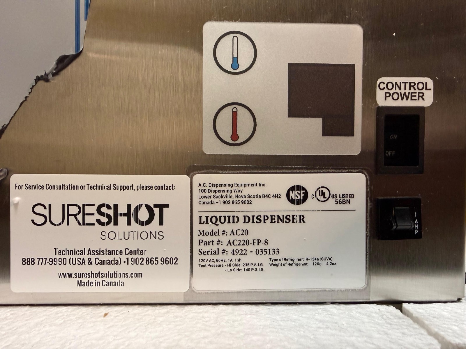 Baskin Robbins SURESHOT Refrigerated Milk/Cream Liquid Dispenser AC20 AC220-FP-8