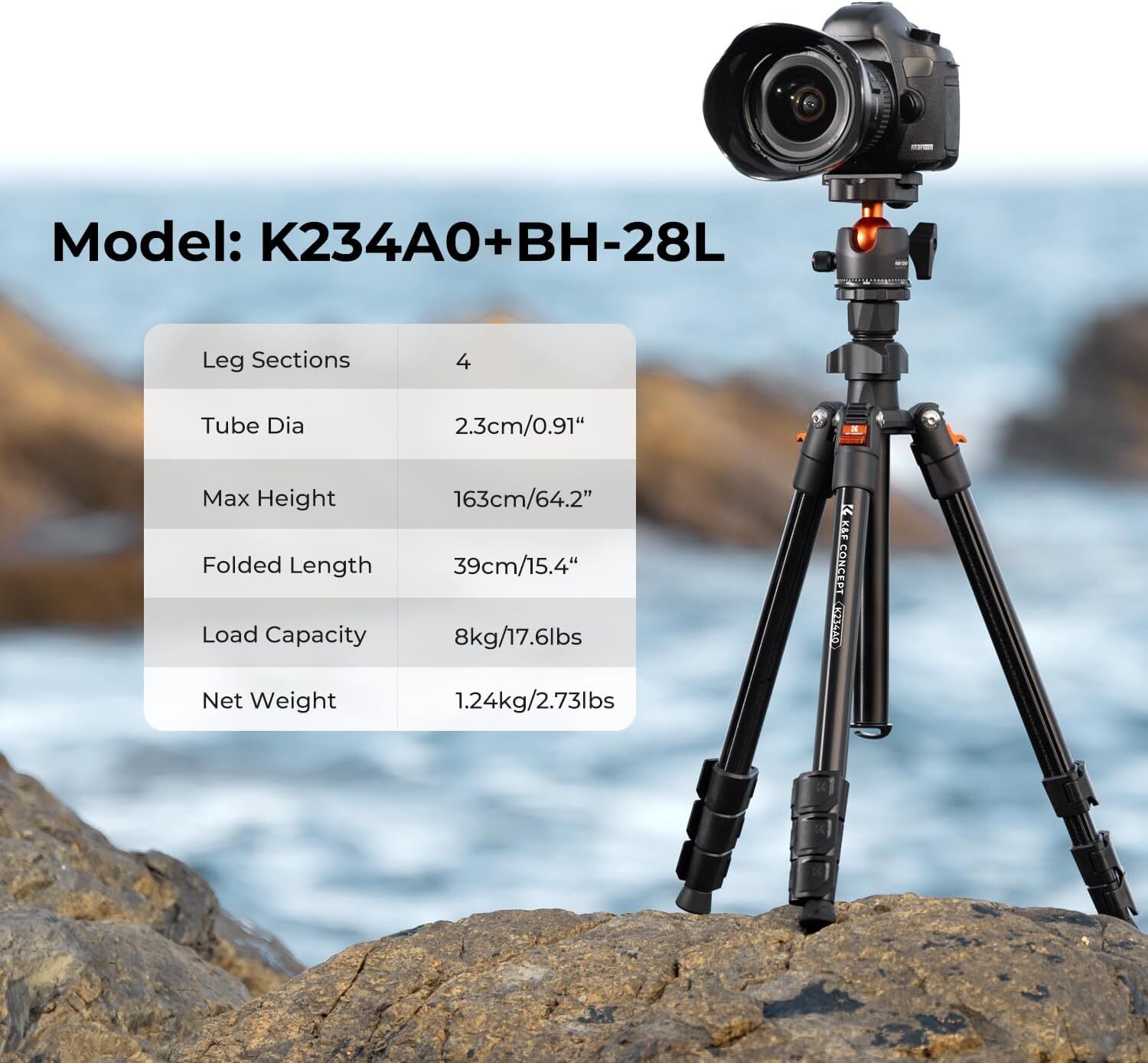 K&F Concept 64" Lightweight SLR Camera Tripod w/ 360° Ball Head & Cellphone Clip