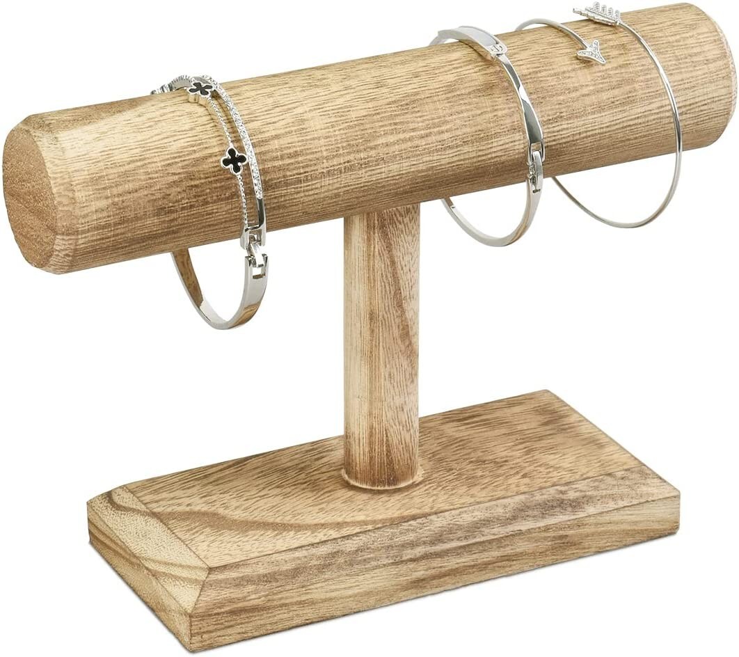 Medium Oak Stained T Bar Necklace Bracelet Watch Display Jewelry Organizer