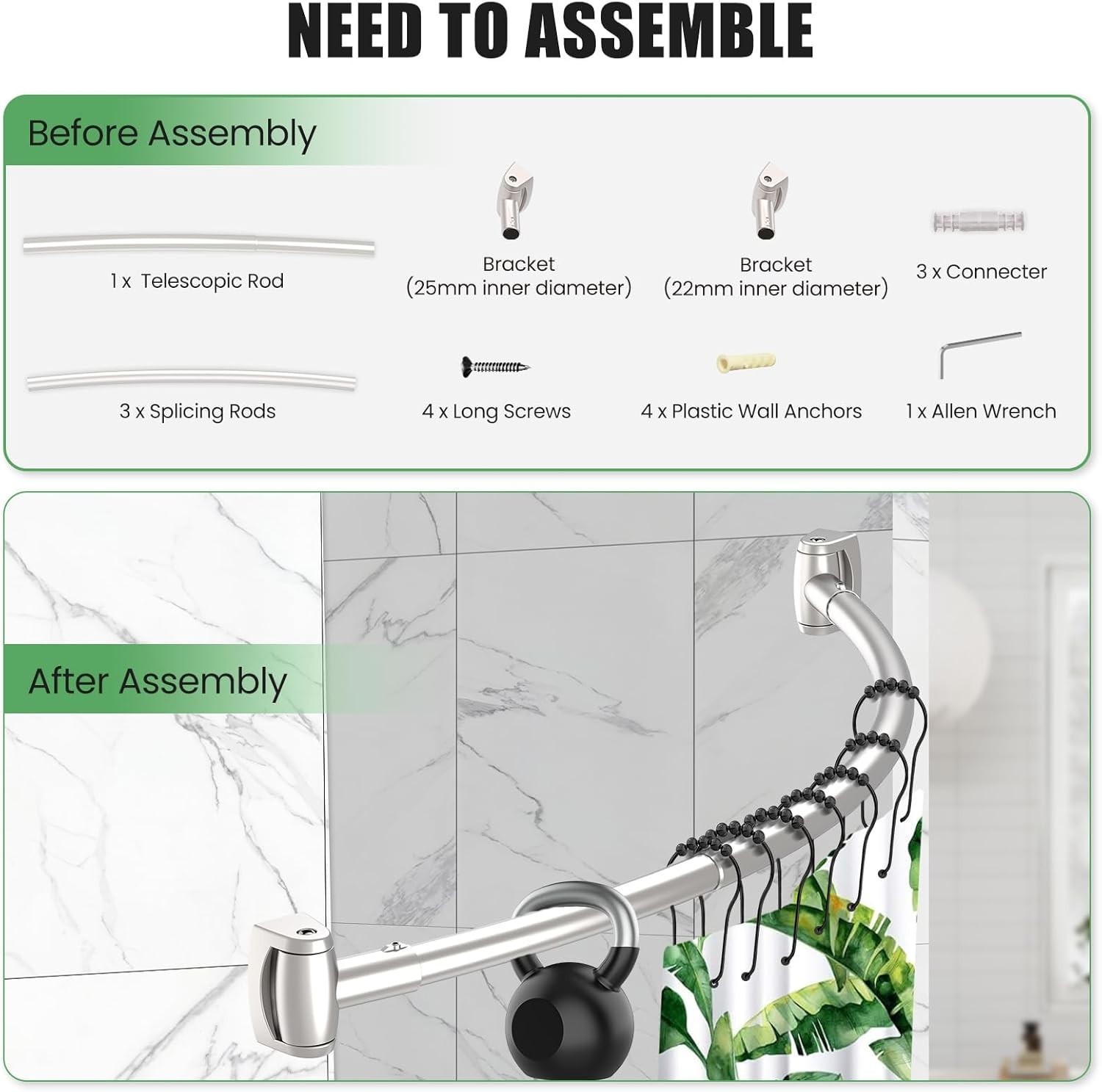 Elegant Brushed Nickel Curved Shower Curtain Rod 33-78in for Stylish Bathrooms