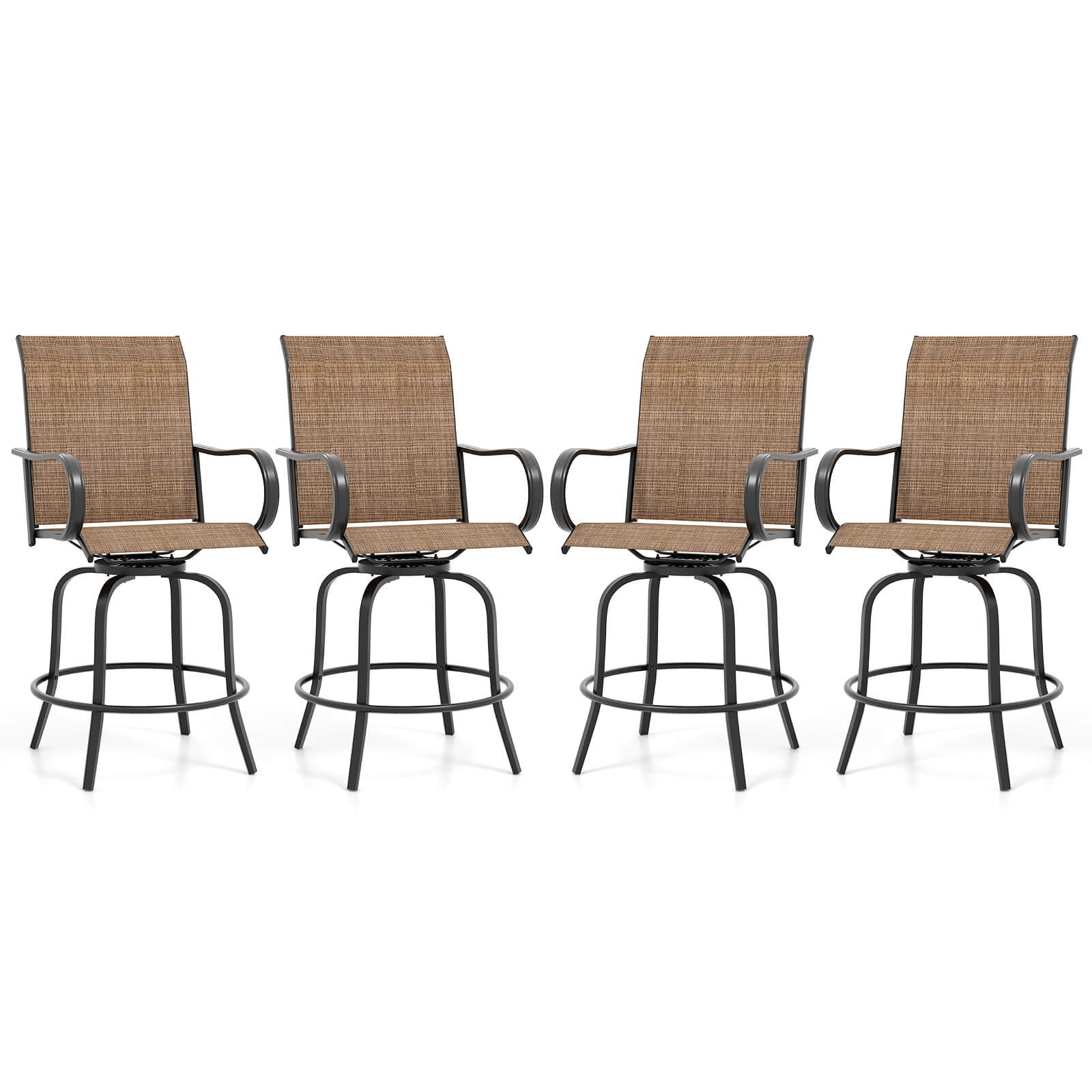 Outdoor Swivel Bar Stool Set of 4 w/Breathable Fabric and Heavy Duty Metal Frame