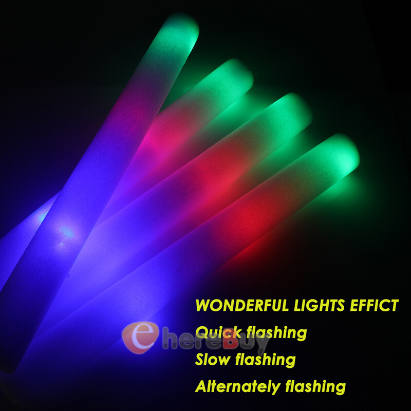 24~120PCS LED DJ Flashing Glow Stick Wands Rally Rave Light Up Foam Sticks