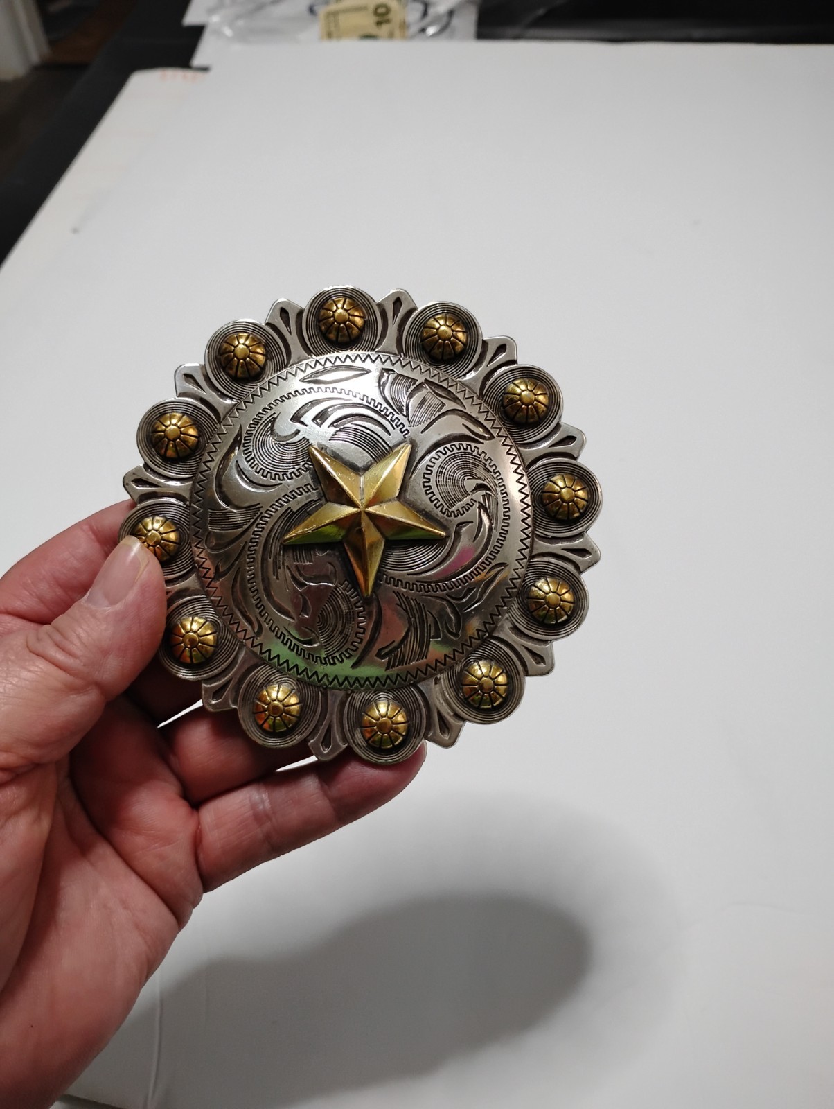 Large 4-1/2 inch Vintage Western Star Berry Concho with Chicago Screw Back #1