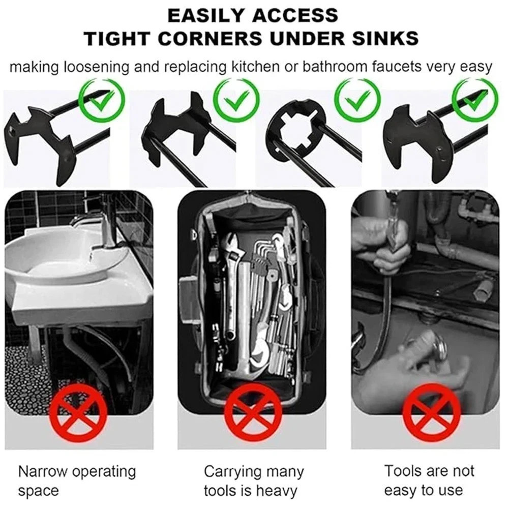 Multifunctional Sink Wrench Set, 2-Pack Basin and Faucet Wrench Tool with Fou.