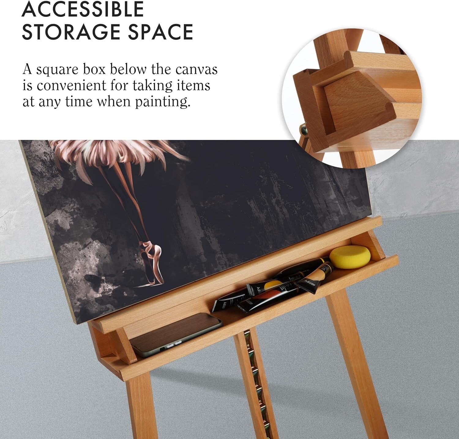 ARTIFY Large Solid Beechwood Painters Easel with Brush Holder for Adults