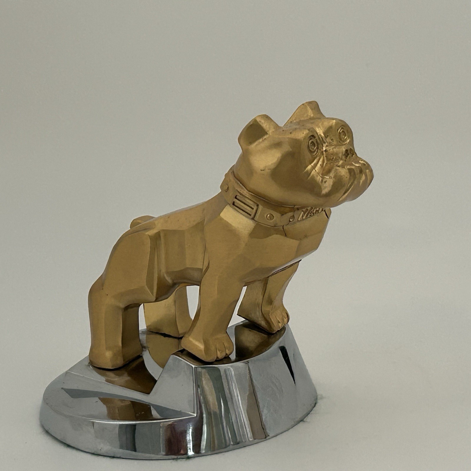 Vintage Mack Truck Bulldog Hood Ornament Gold Brass Chrome Base Old Emblem