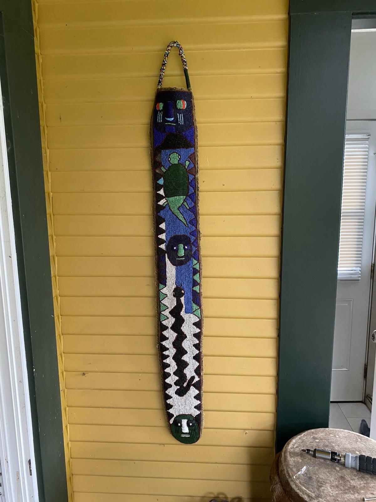 Yoruba African Hand Beaded Belt Sash Wall Hanging Panel Shells 46” X 5-1/4”