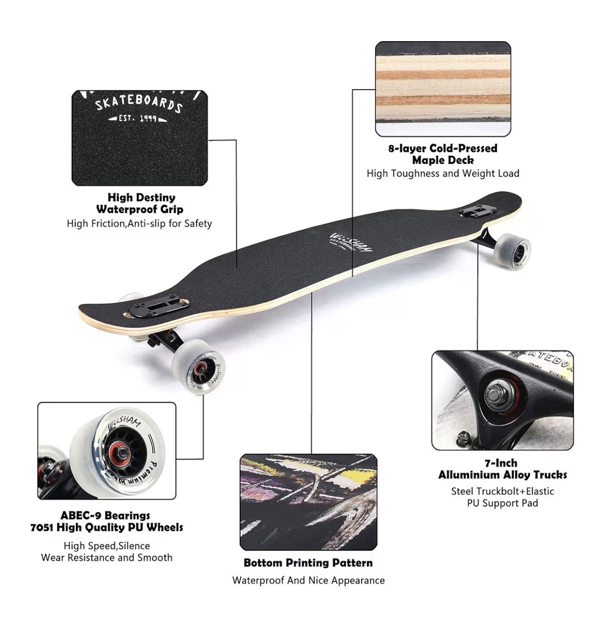 WiiSHAM Longboard - 42" Drop Down Deck