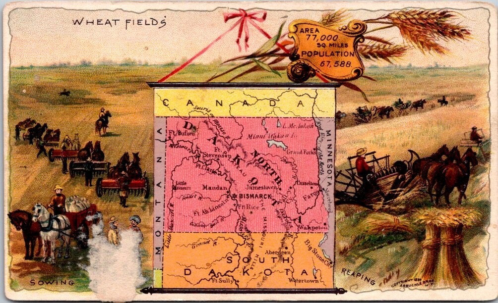Arbuckle Bros Coffee North Dakota Wheat Fields Reaping Sowing Horse Drawn A JQV2