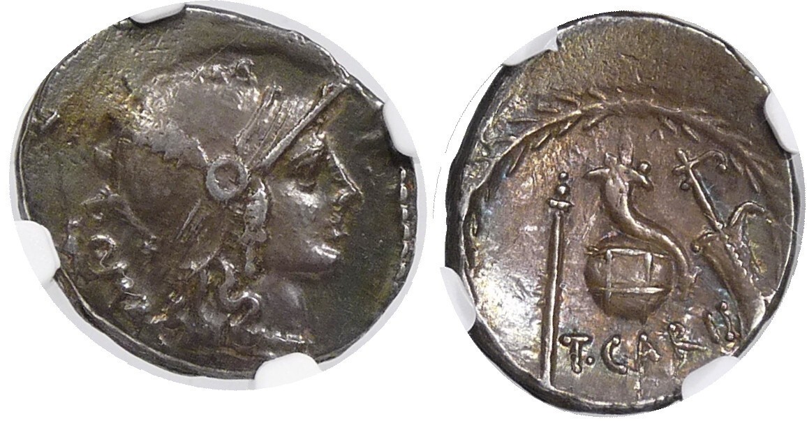temp. JULIUS CAESAR Titus Carisius Roma/Cornucopia 46BC NGC Cert. Choice VF Coin