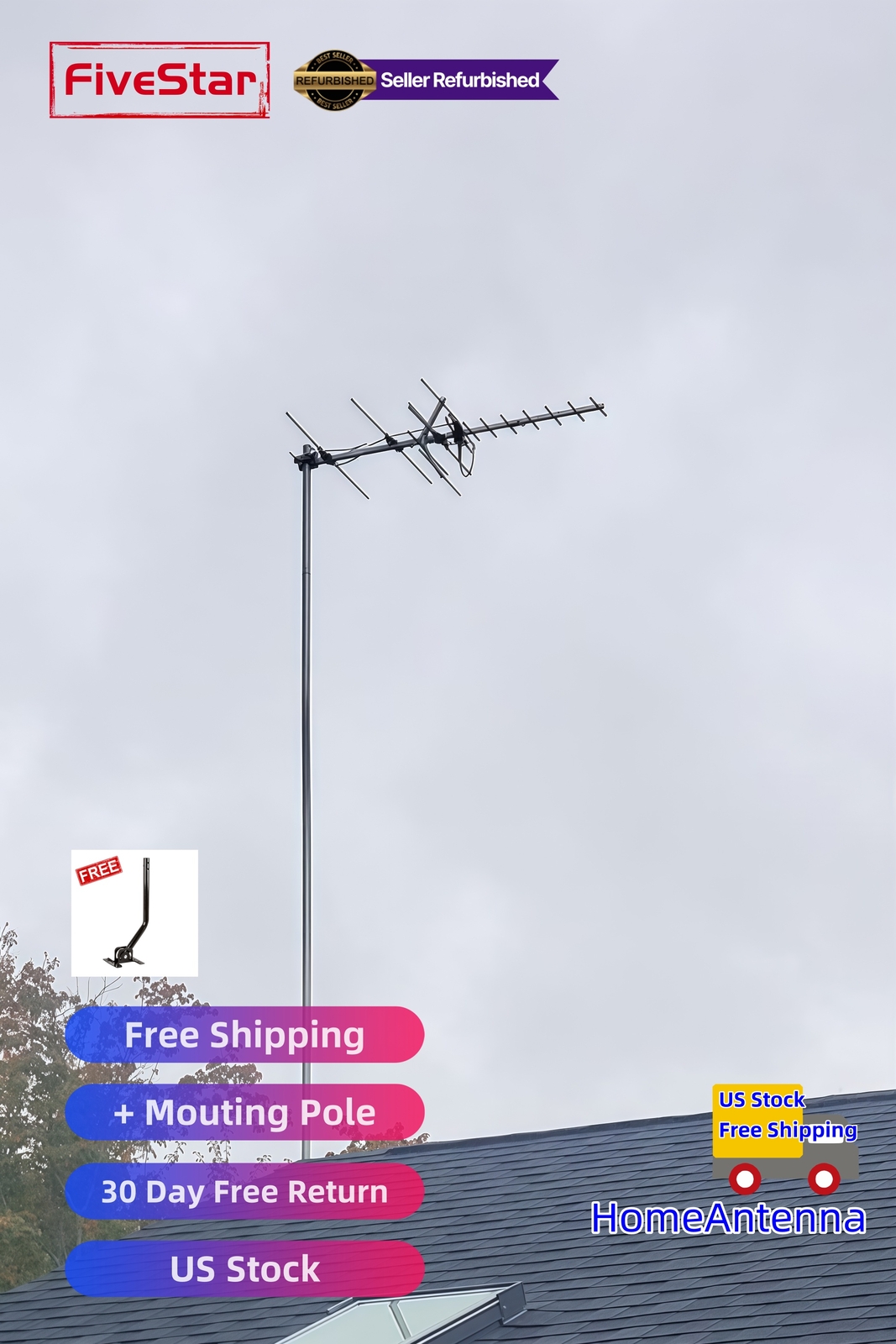Superior Yagi Outdoor TV Antenna 200 Mile Digital HD Roof Attic Mount