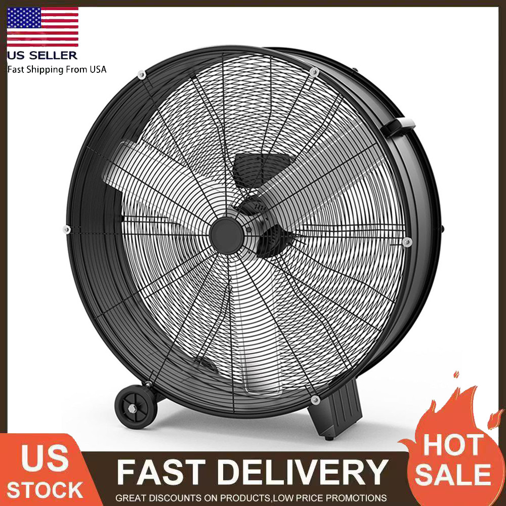 30" Industrial Drum Fan 3-Speed High Velocity Floor Cooling Fan Air Circulator