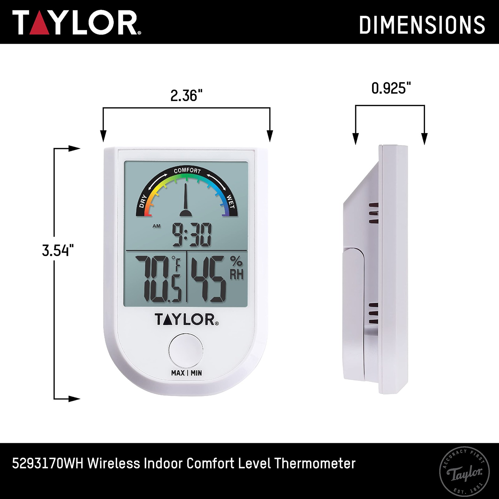 Taylor Digital Wireless Indoor Comfort Level Single Display, White