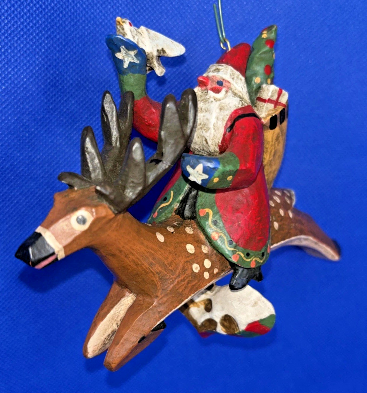 Rare Lou Schifferl Santa Riding Reindeer w/ Heart Charm Christmas Ornament 6"