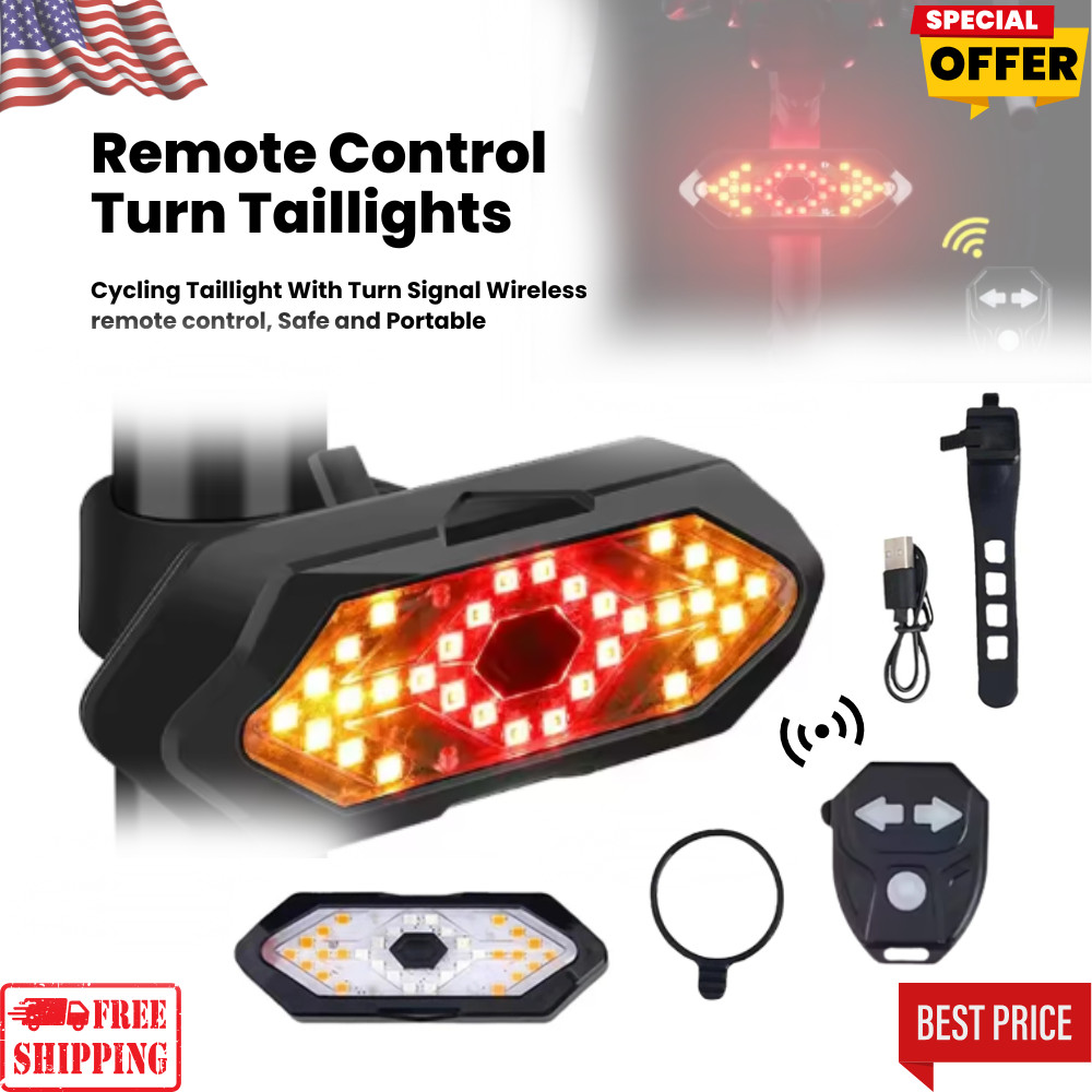 Wireless Bike Turn Signal Tail Light with Remote Control- USB Rechargeable LED