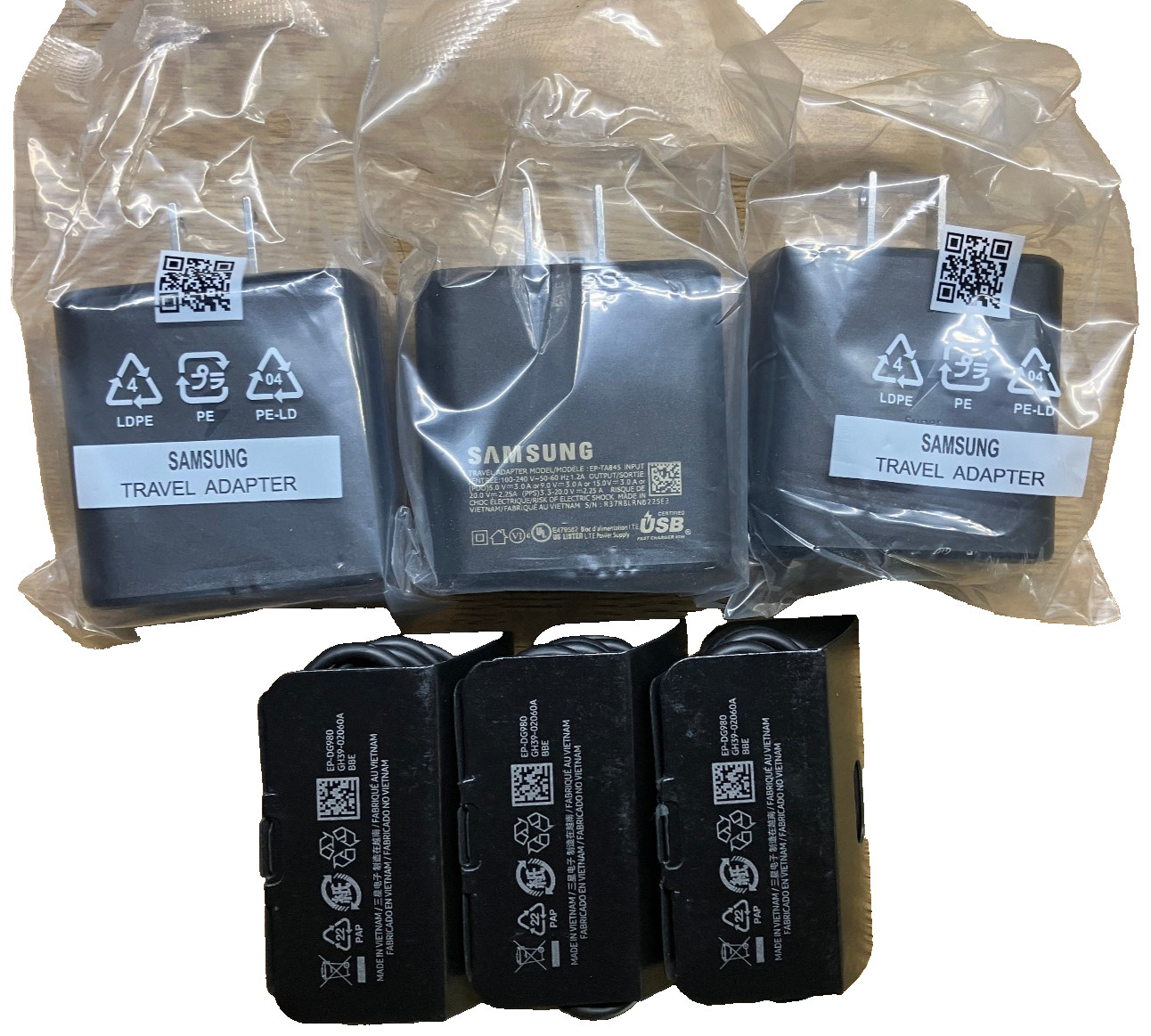 (Lot of 3 Sets) Samsung 45W Super Fast Charge AC Adapter + USB-C Cable - Black