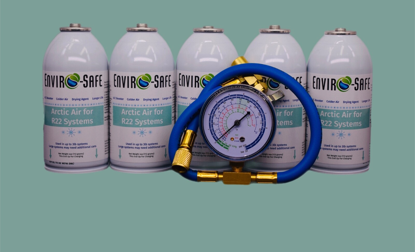 Arctic Air for R22 | 5 Cans + Brass Gauge  | 4oz EnviroSafe | Get Colder Air!