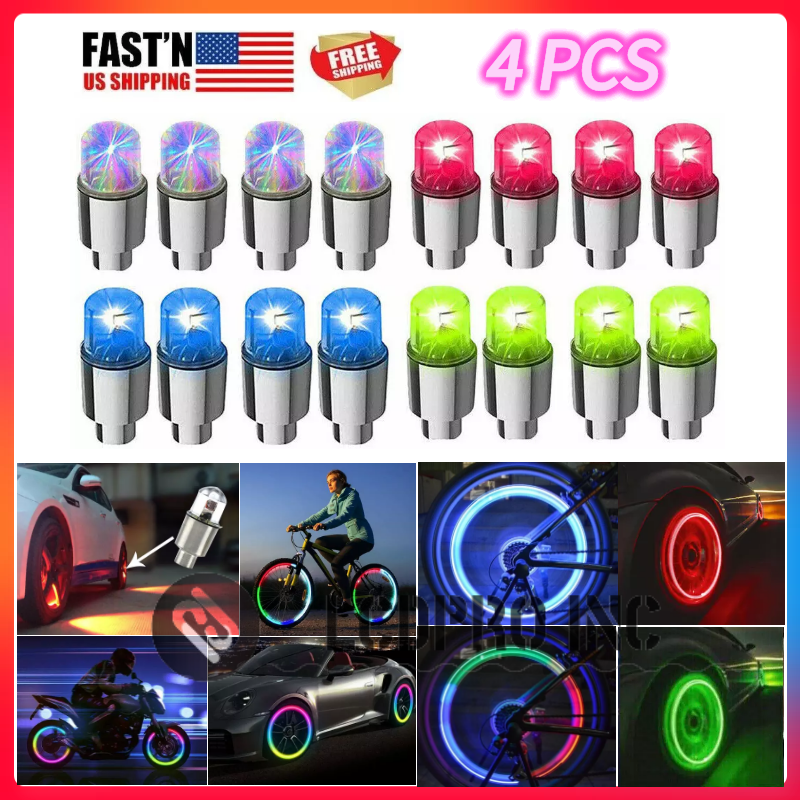 4PCS Car Auto Wheel Tire Tyre Air Valve Stem LED Light Caps Cover Accessories US