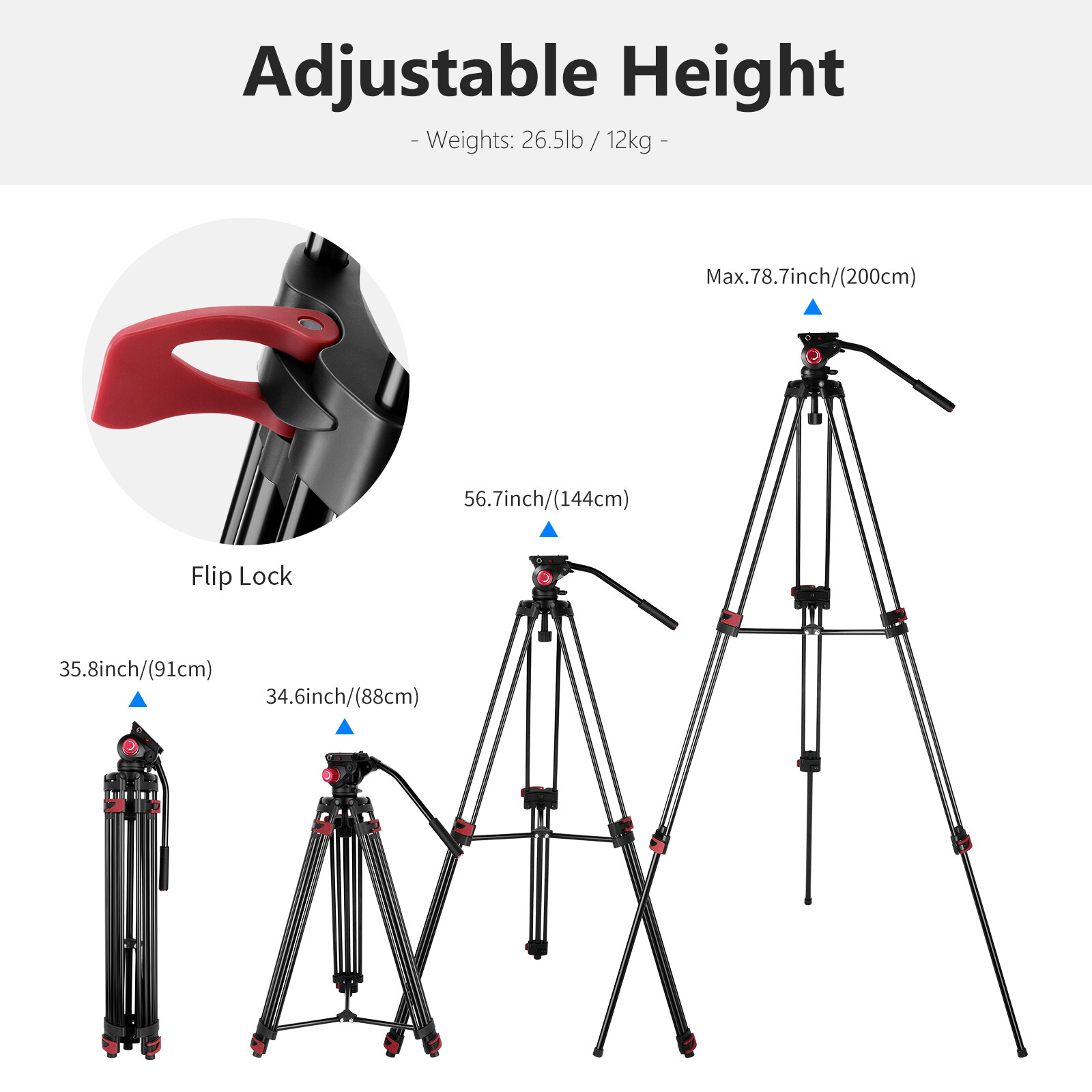 Neewer 79”/200cm Video Tripod Heavy Duty Aluminum Alloy Camera Tripod Stand