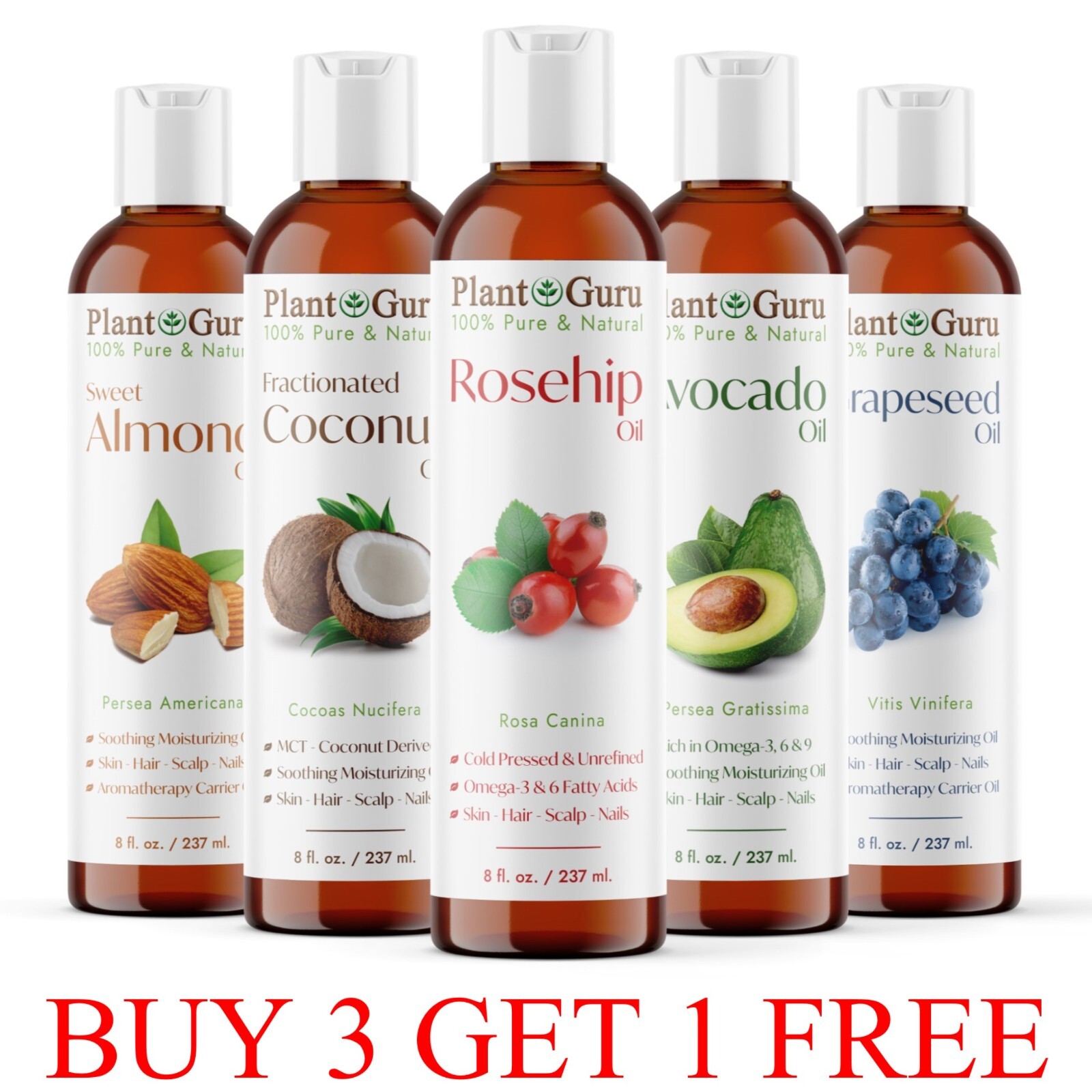 8 oz. Carrier Oil 100% Pure Natural Cold Pressed For Skin, Hair Growth, Massage