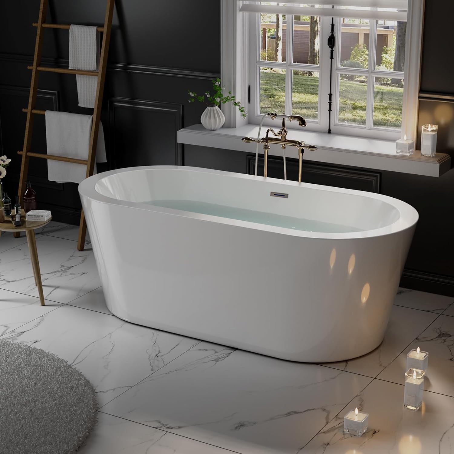 59 inch Bathroom Tub Made of Acrylic Glossy White Finish Freestanding Bathtub